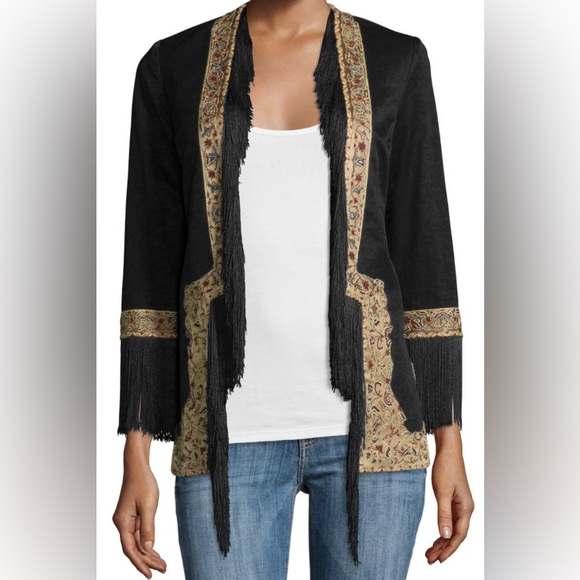 Talitha tasselled  black  blazer with embroidered designs ladies size 4 - Picture 2 of 12